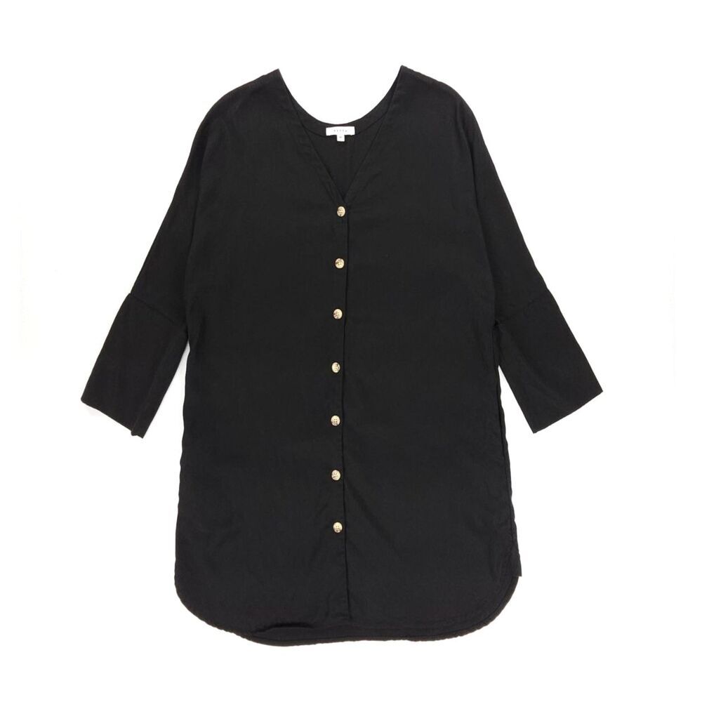 NEW Vetta Capsule The Boyfriend Shirt Dress Black Minimal Boho Lagenlook Resort